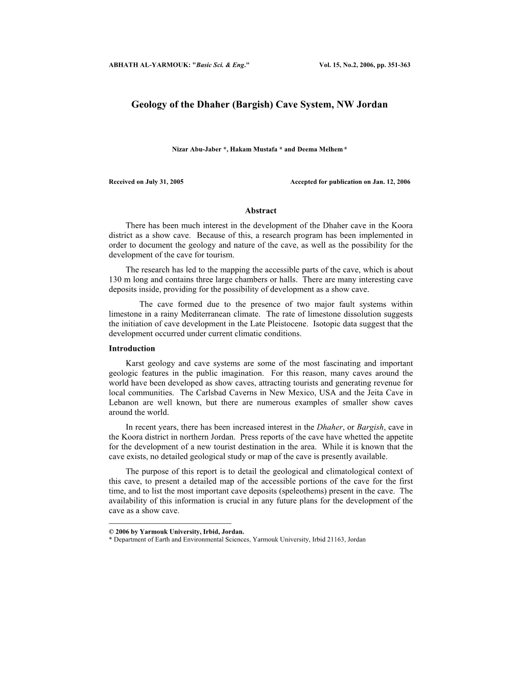 Geology of the Dhaher (Bargish) Cave System, NW Jordan