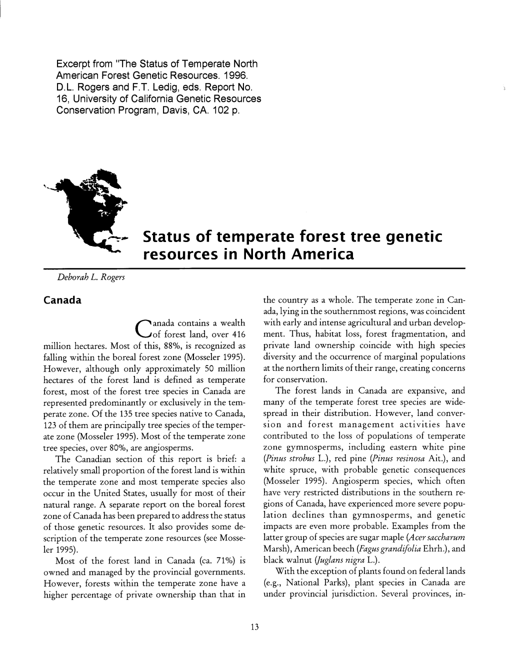 Status of Temperate Forest Tree Genetic Resources in North America