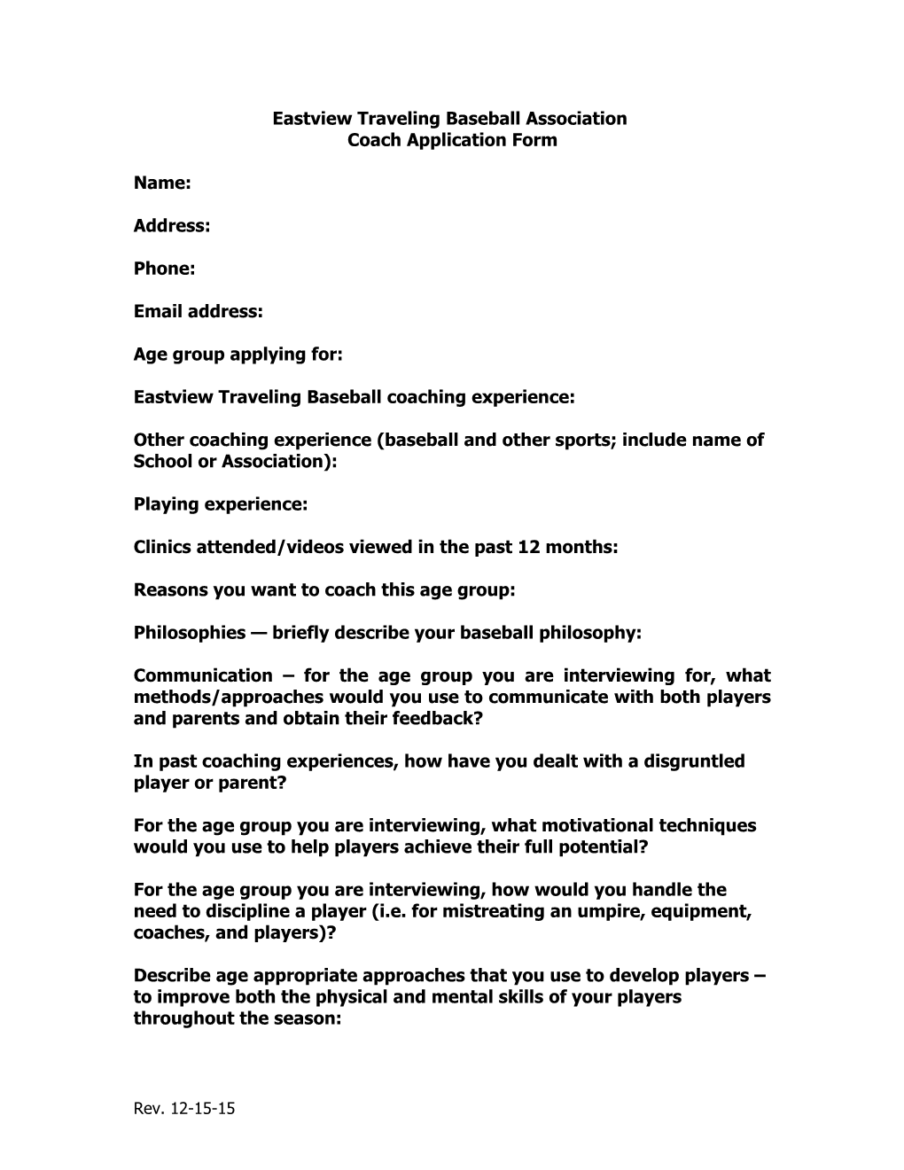 EVAA Coaches Application Form