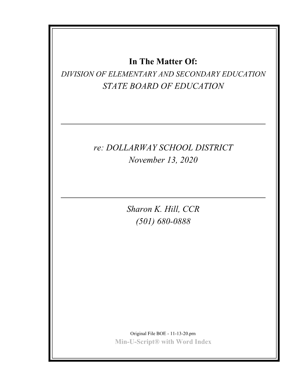 F-Re: DOLLARWAY SCHOOL DISTRICT-November 13, 2020