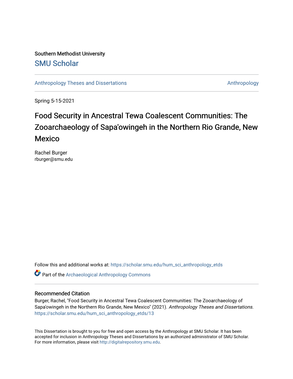 Food Security in Ancestral Tewa Coalescent Communities: the Zooarchaeology of Sapa'owingeh in the Northern Rio Grande, New Mexico