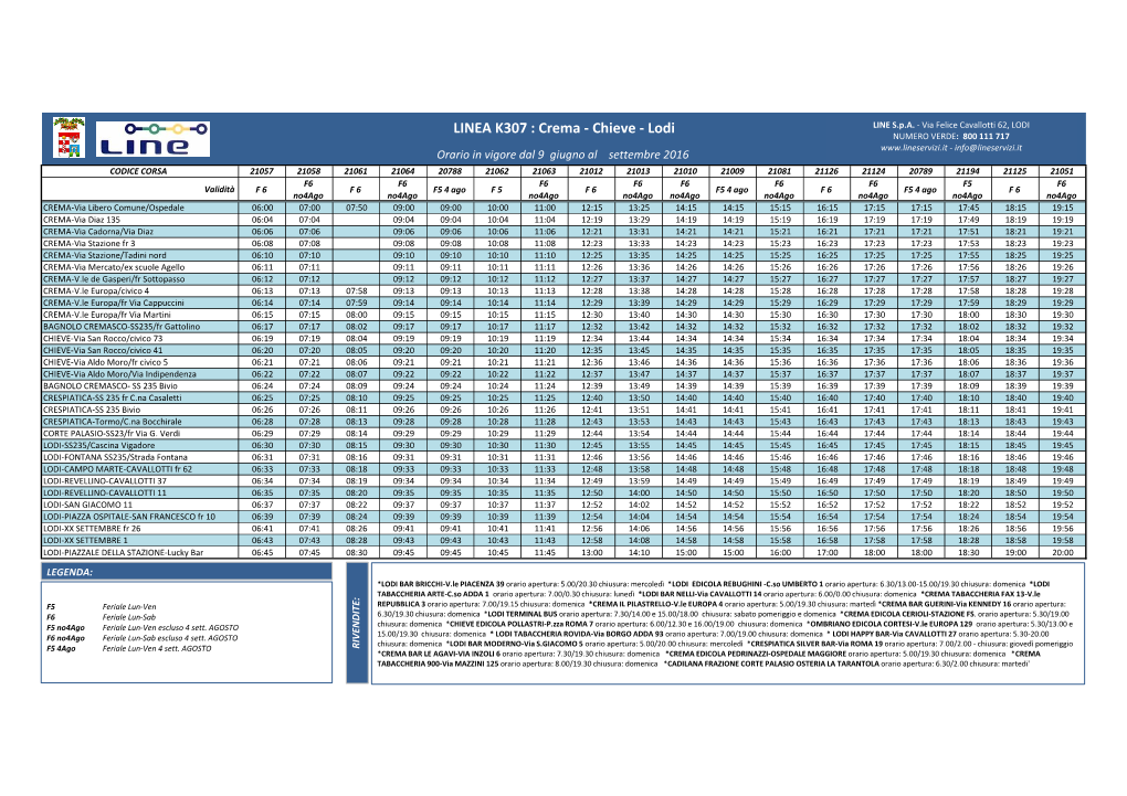 LINEA K307 : Crema - Chieve - Lodi LINE S.P.A
