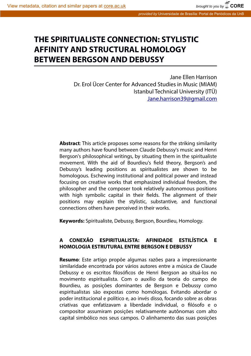 Stylistic Affinity and Structural Homology Between Bergson and Debussy