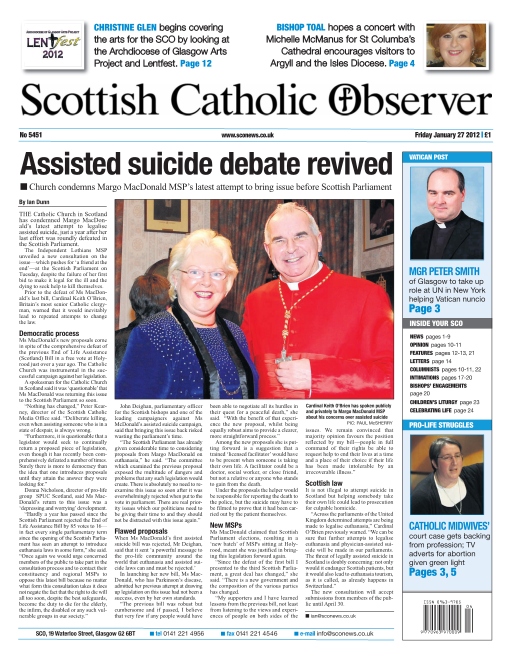 Assisted Suicide Debate Revived VATICAN POST I Church Condemns Margo Macdonald MSP’S Latest Attempt to Bring Issue Before Scottish Parliament by Ian Dunn