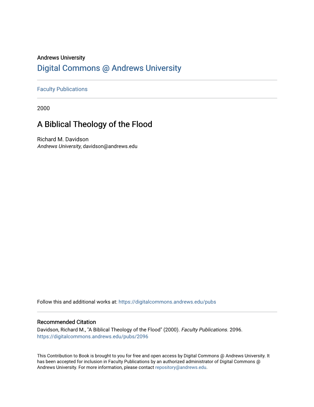 A Biblical Theology of the Flood