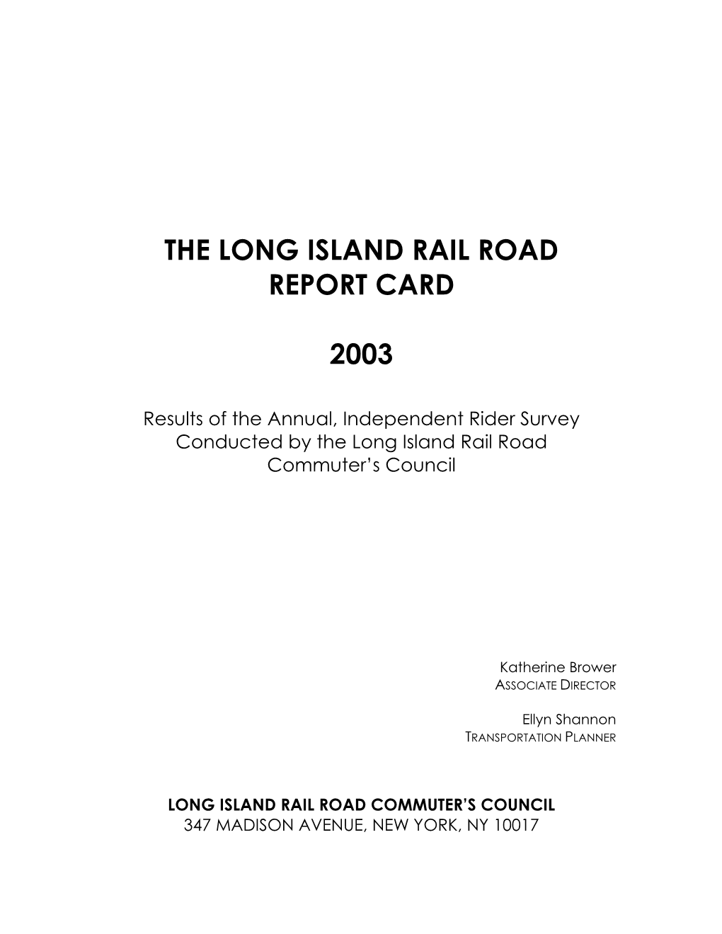 The Long Island Rail Road Report Card 2003