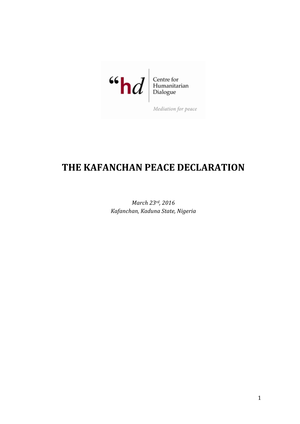 The Kafanchan Peace Declaration