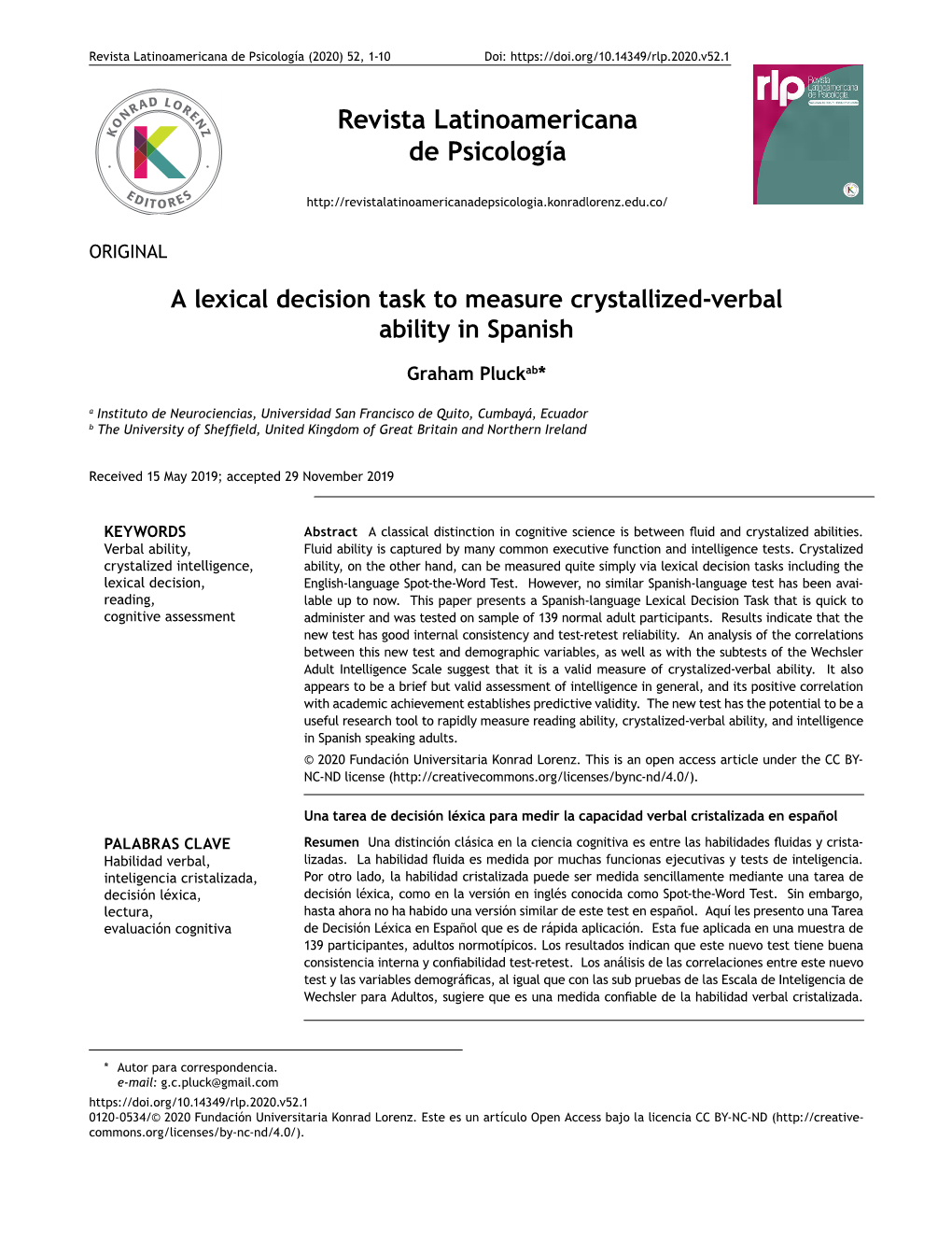 A Lexical Decision Task to Measure Crystallized-Verbal Ability in Spanish