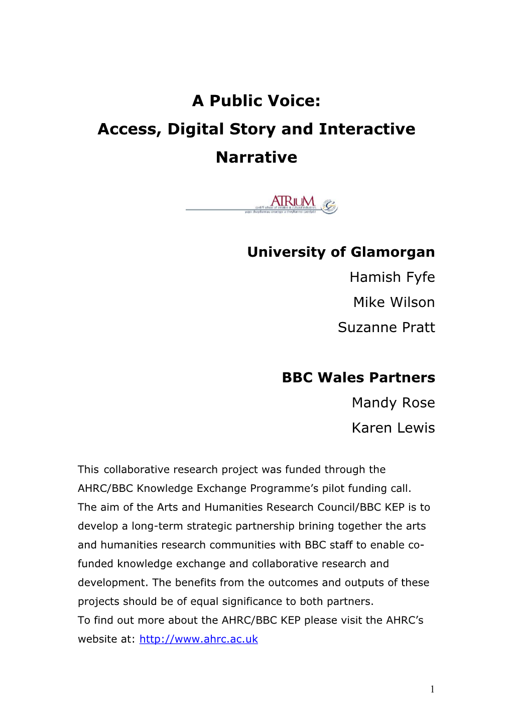 A Public Voice – AHRC/BBC Knowledge Exchange Project
