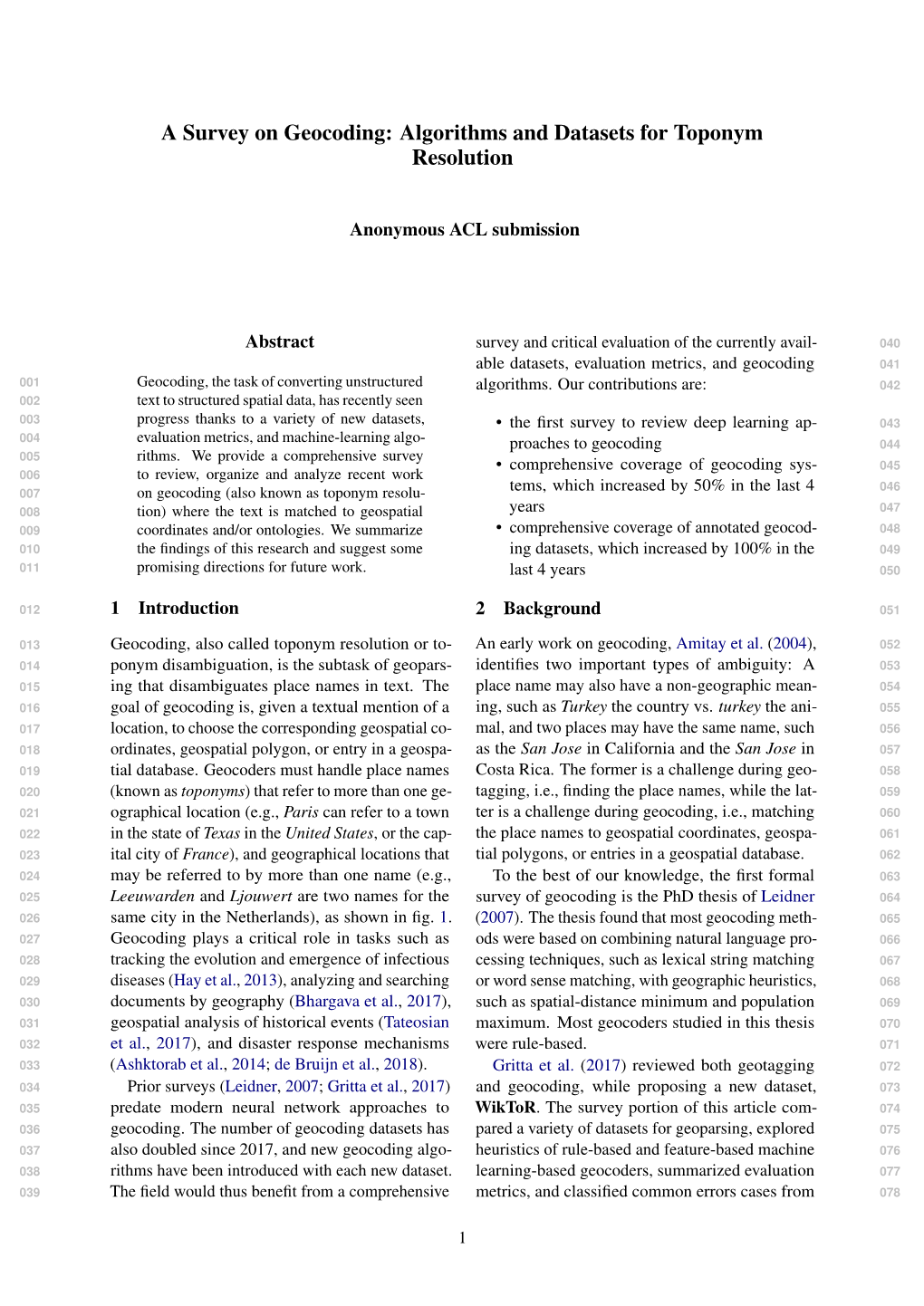 A Survey on Geocoding: Algorithms and Datasets for Toponym Resolution