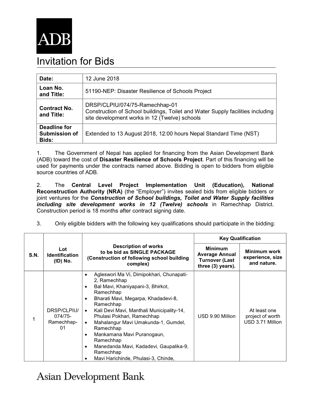 DRSP/CLPIU/074/75-Ramechhap-01 Contract No