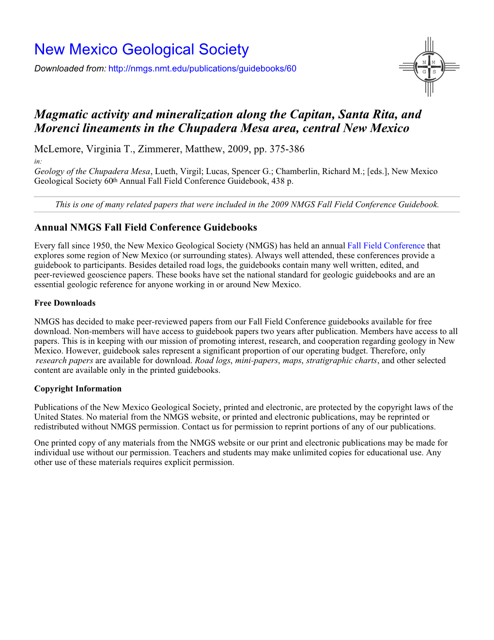 Magmatic Activity and Mineralization Along the Capitan, Santa Rita, And