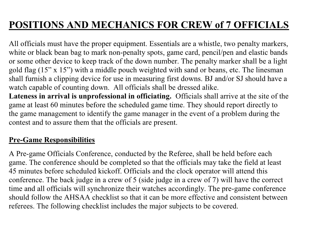 POSITIONS and MECHANICS for CREW of 7 OFFICIALS