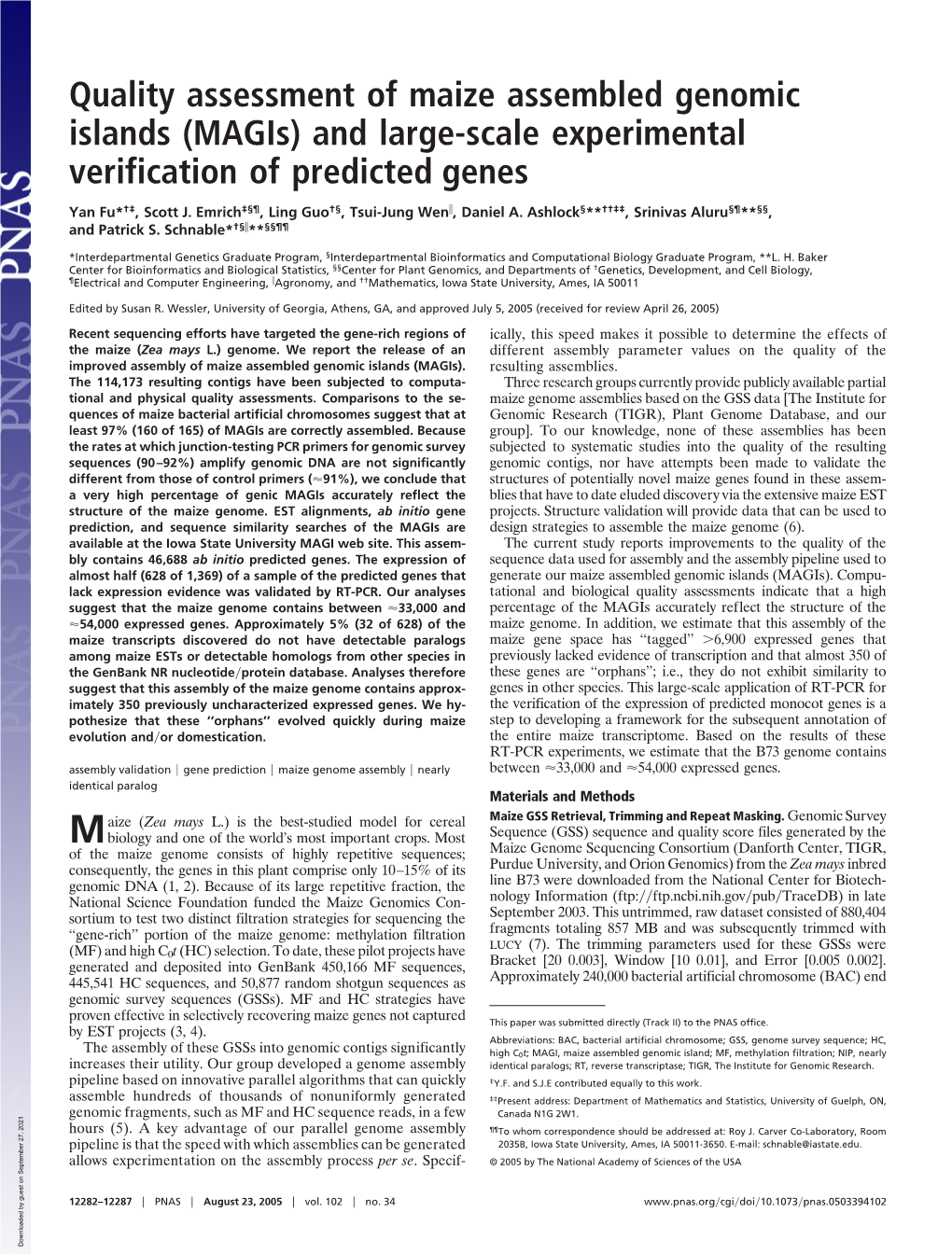 Quality Assessment of Maize Assembled Genomic Islands (Magis) and Large-Scale Experimental Verification of Predicted Genes