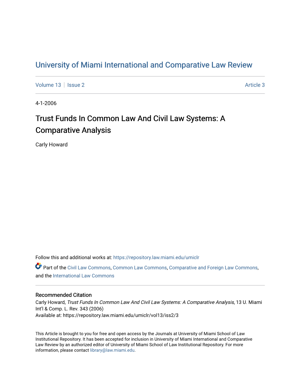 Trust Funds in Common Law and Civil Law Systems: a Comparative Analysis