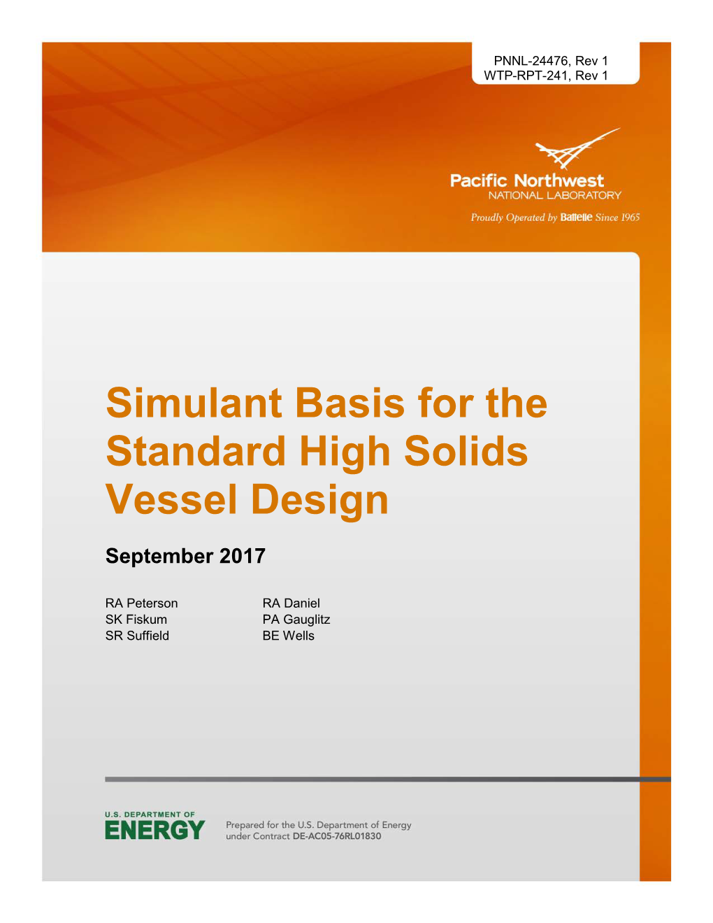 Simulant Basis for the Standard High Solids Vessel Design September 2017