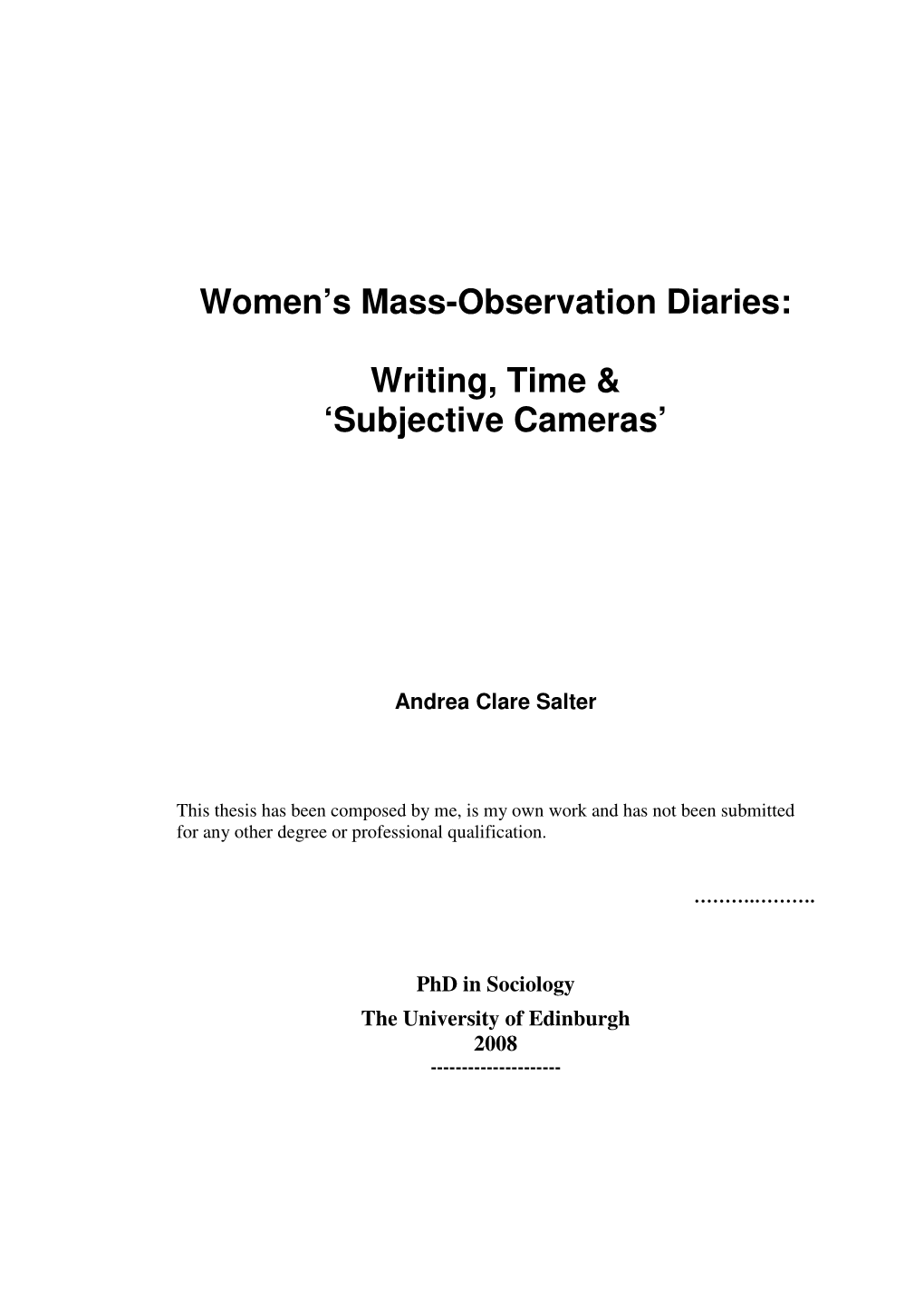 Women's Mass-Observation Diaries