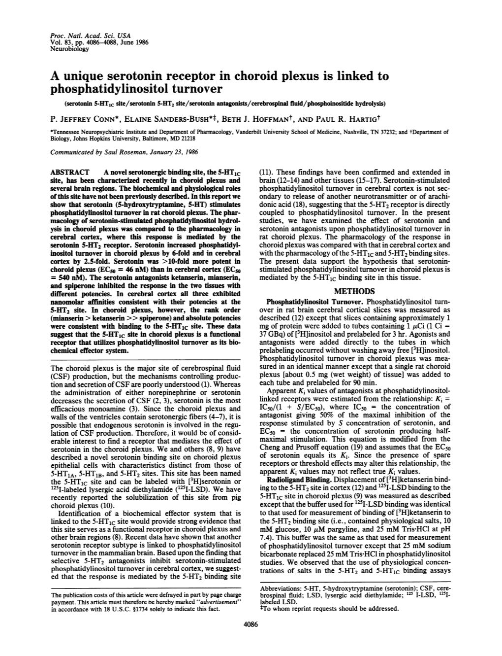 A Unique Serotonin Receptor in Choroid Plexus Is Linked To