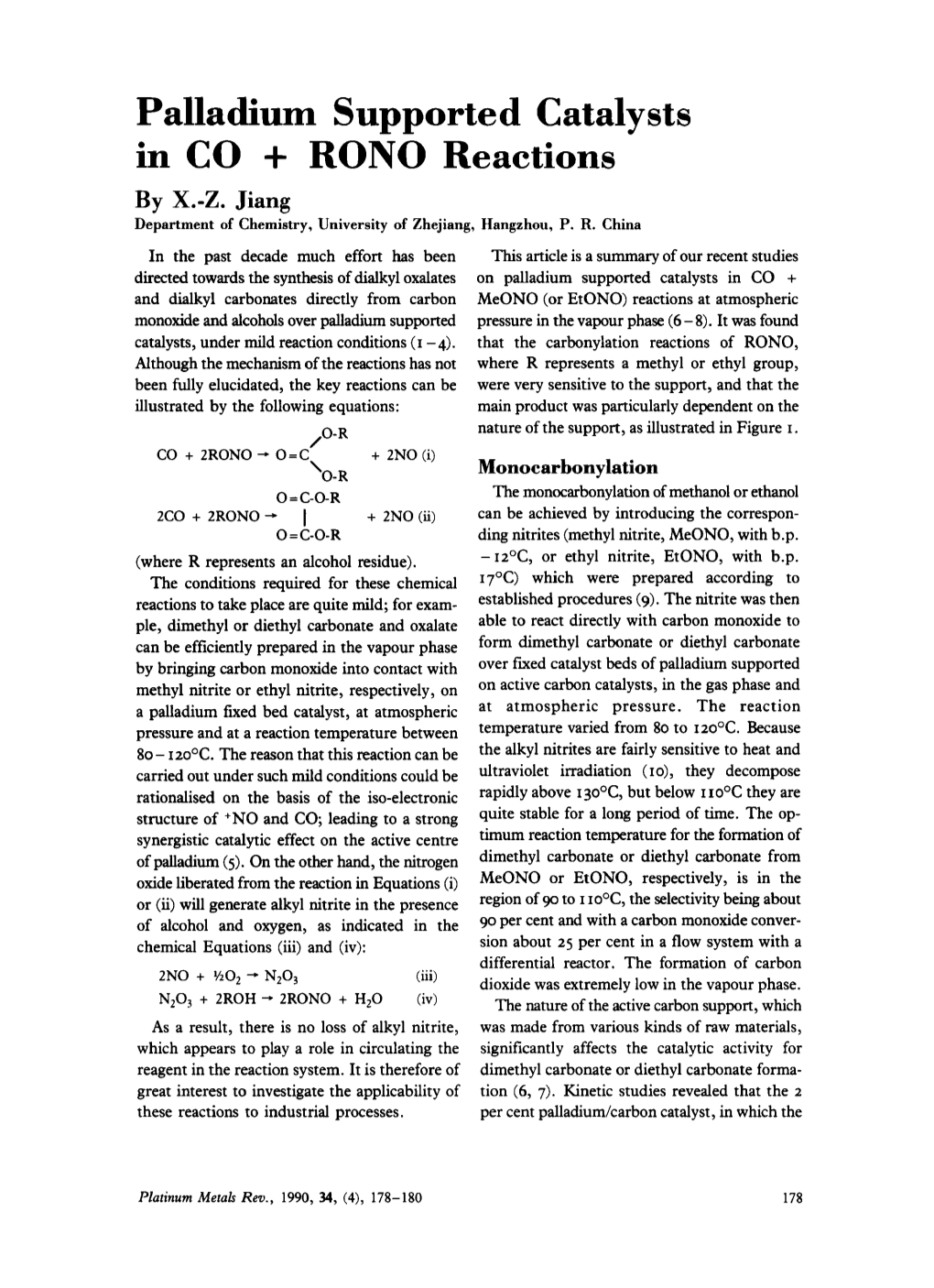 Palladium Supported Catalysts in CO + RONO Reactions by X.-Z