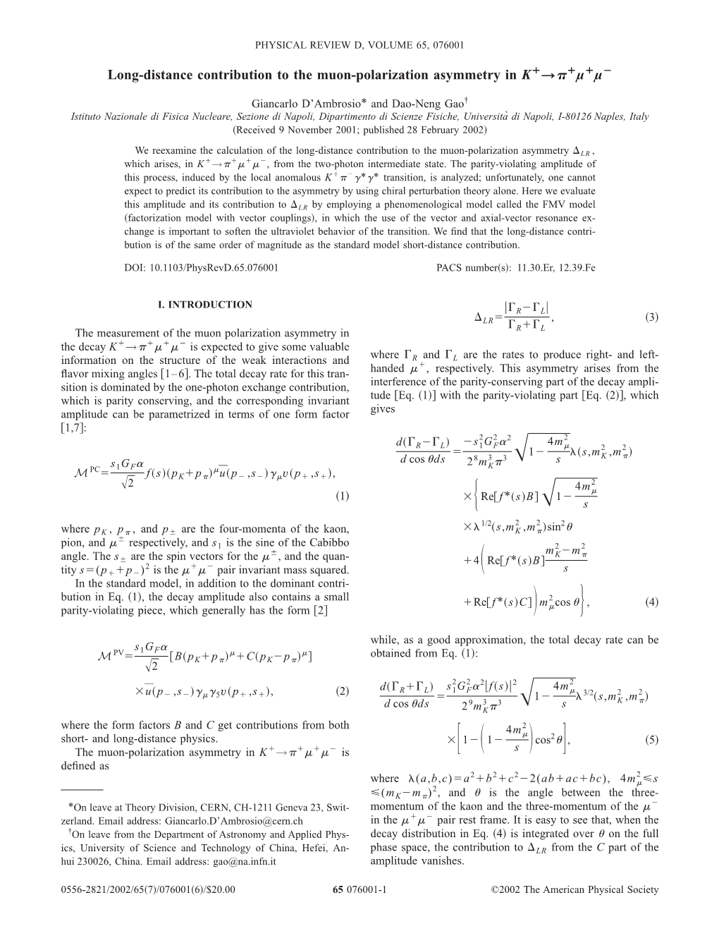 Long-Distance Contribution to the Muon-Polarization Asymmetry in K¿\␲¿Μ¿Μà