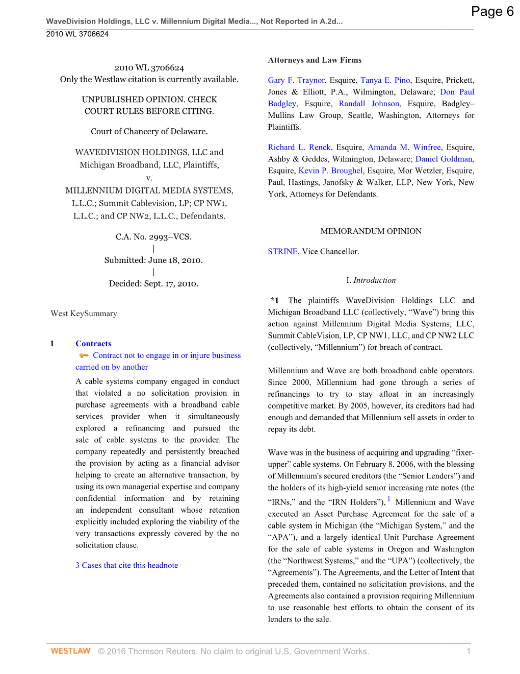 Wavedivision Holdings, LLC V. Millennium Digital Media..., Not Reported in A.2D