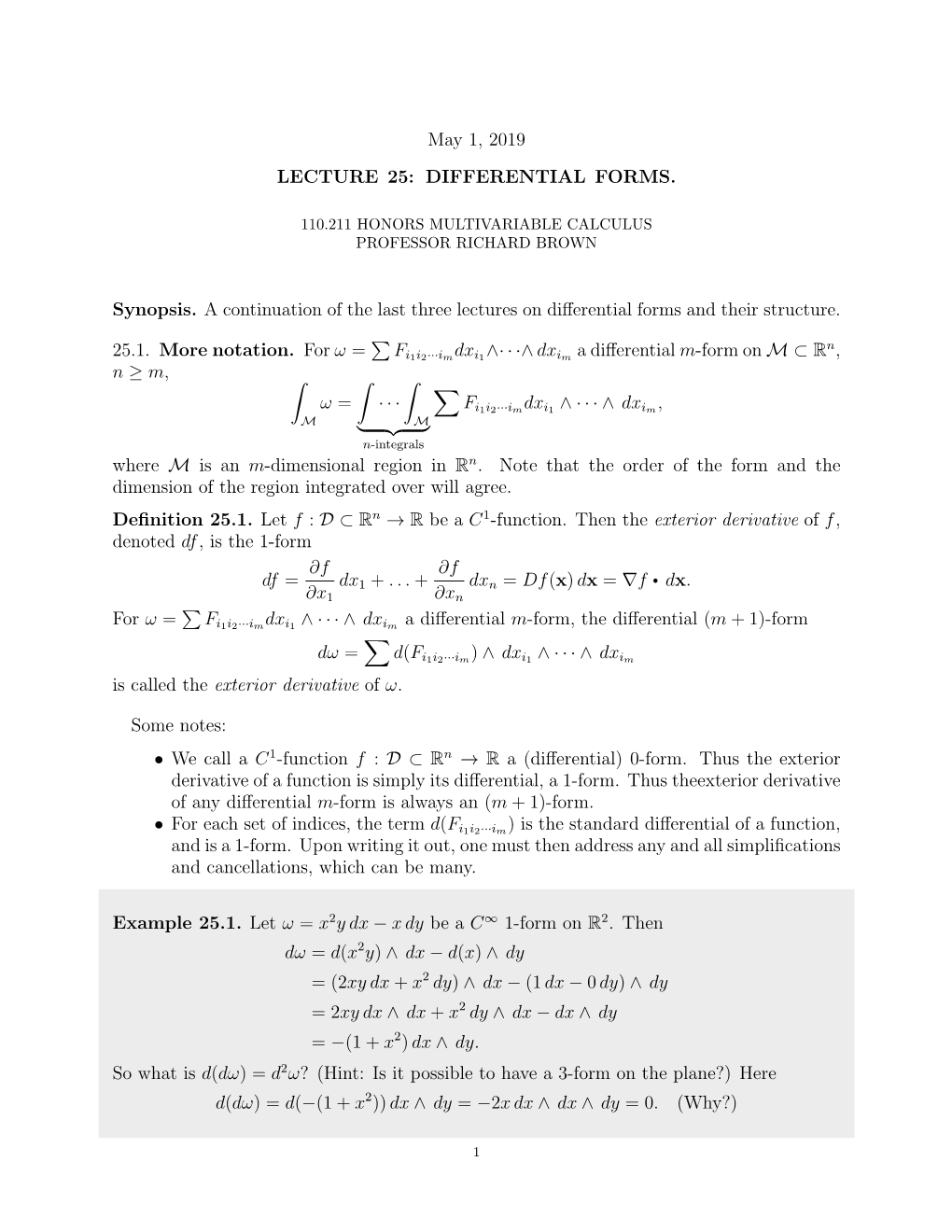 May 1, 2019 LECTURE 25