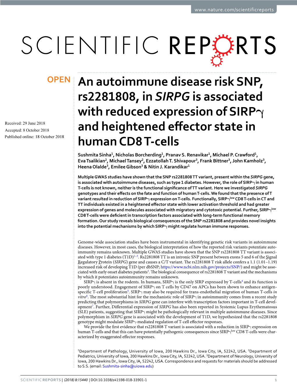 An Autoimmune Disease Risk SNP, Rs2281808, in SIRPG Is Associated