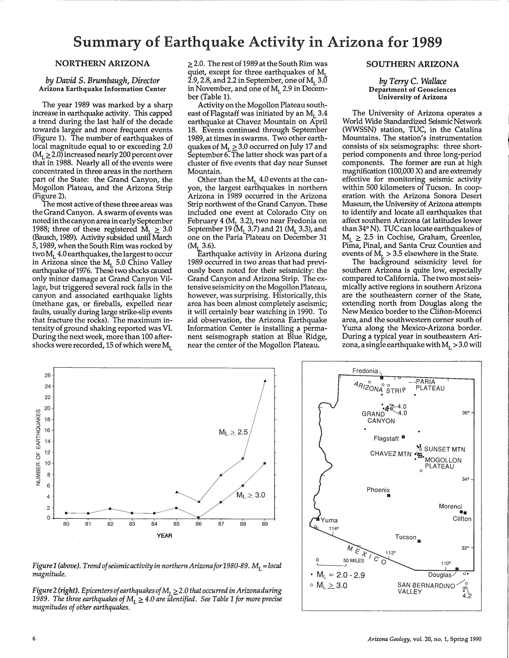 Summary of Earthquake Activity in 1989