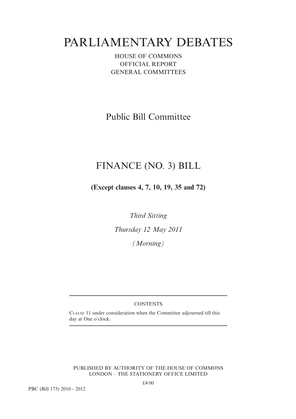 Parliamentary Debates House of Commons Official Report General Committees