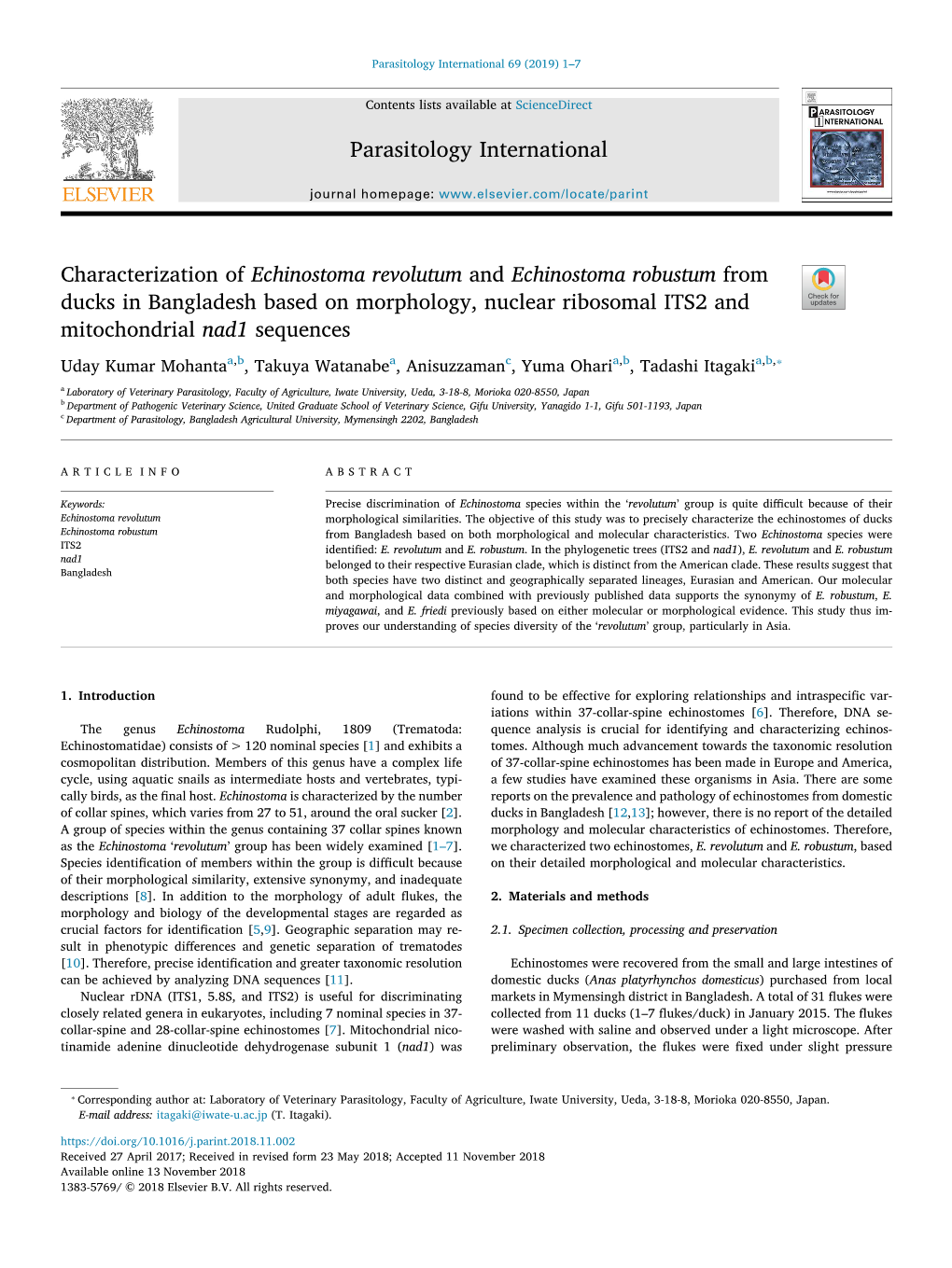 Characterization of Echinostoma Revolutum and Echinostoma