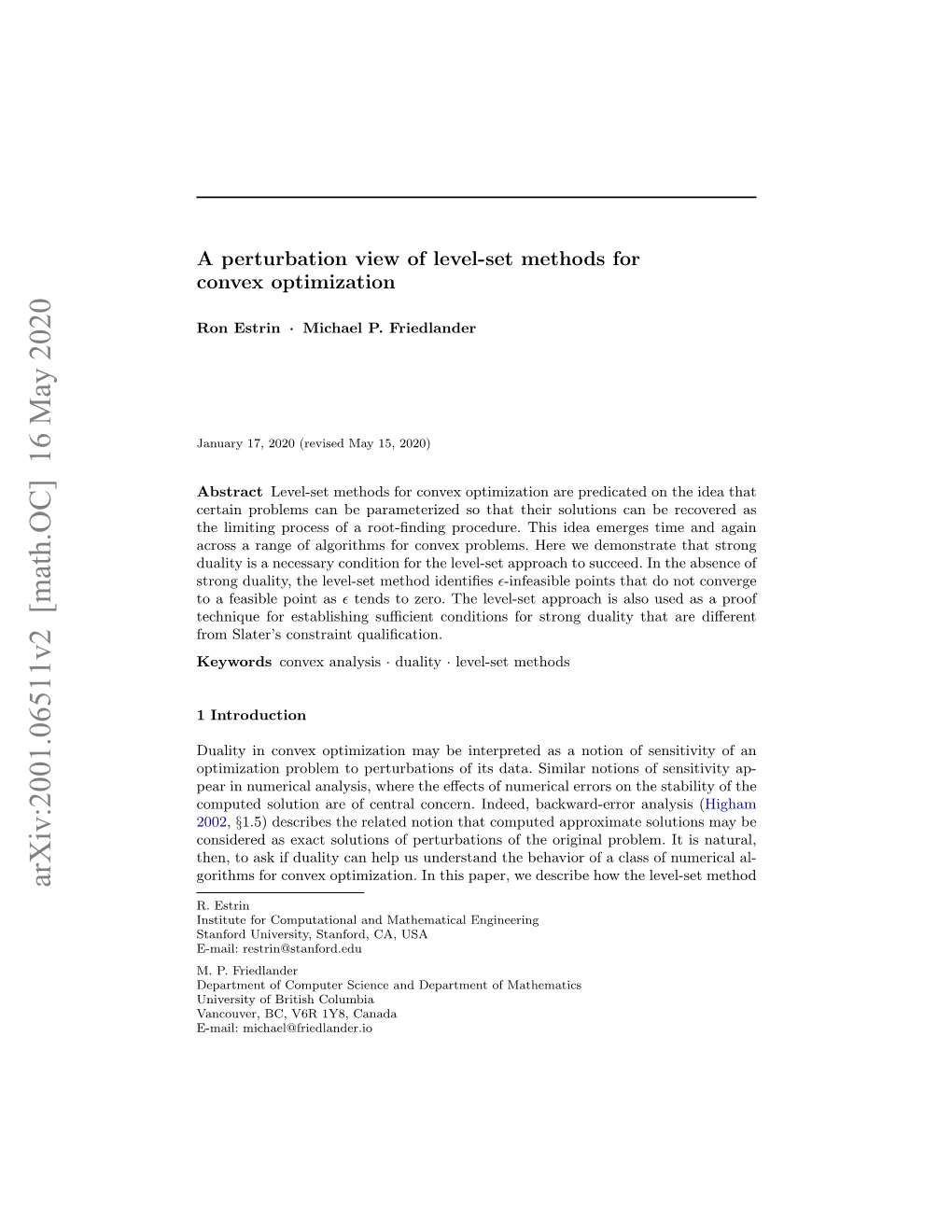 Arxiv:2001.06511V2 [Math.OC] 16 May 2020 R