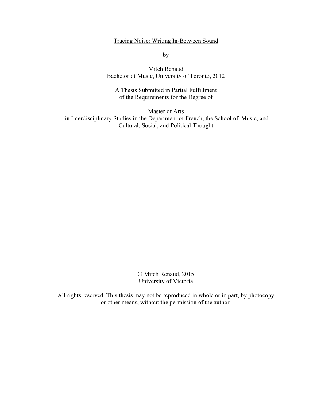 Tracing Noise: Writing In-Between Sound by Mitch Renaud Bachelor