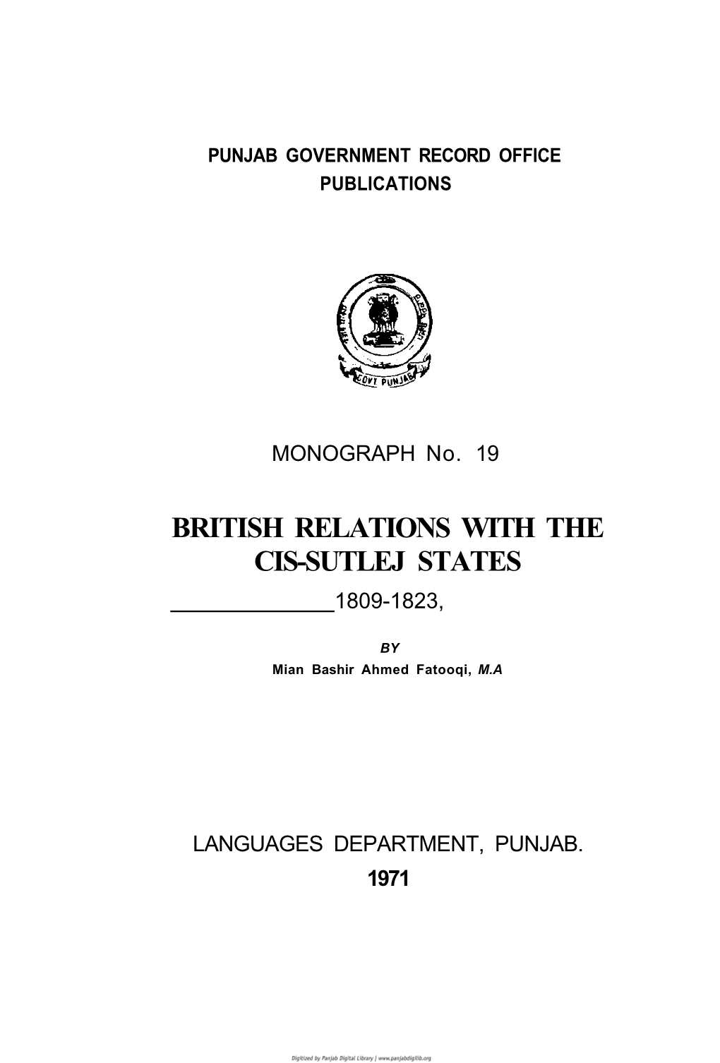 British Relations with the Cis-Sutlej States 1809-1823