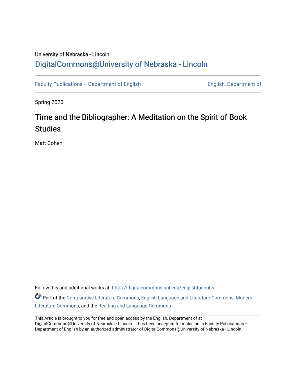 Time and the Bibliographer: a Meditation on the Spirit of Book Studies