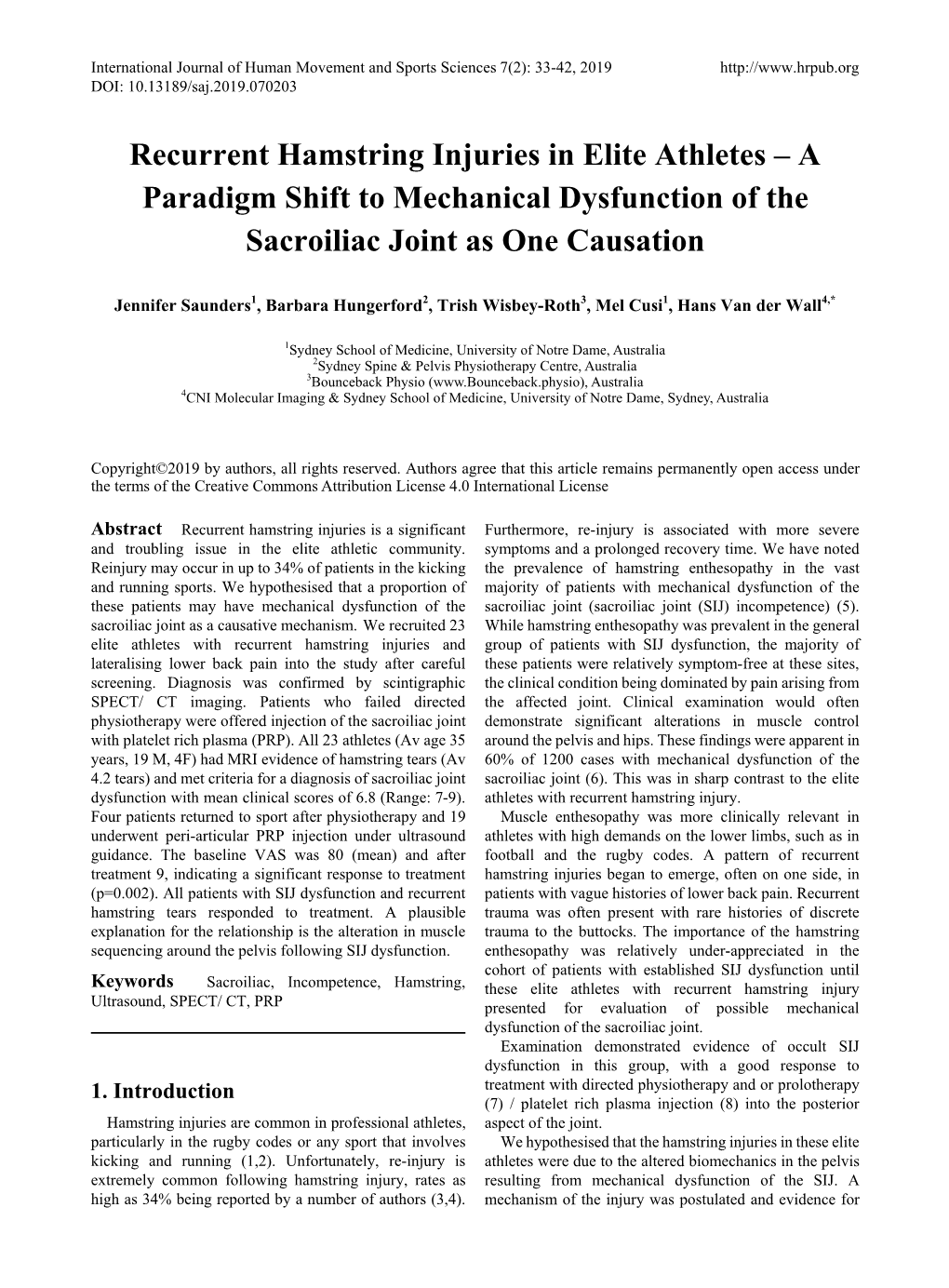 Recurrent Hamstring Injuries in Elite Athletes – a Paradigm Shift to Mechanical Dysfunction of the Sacroiliac Joint As One Causation