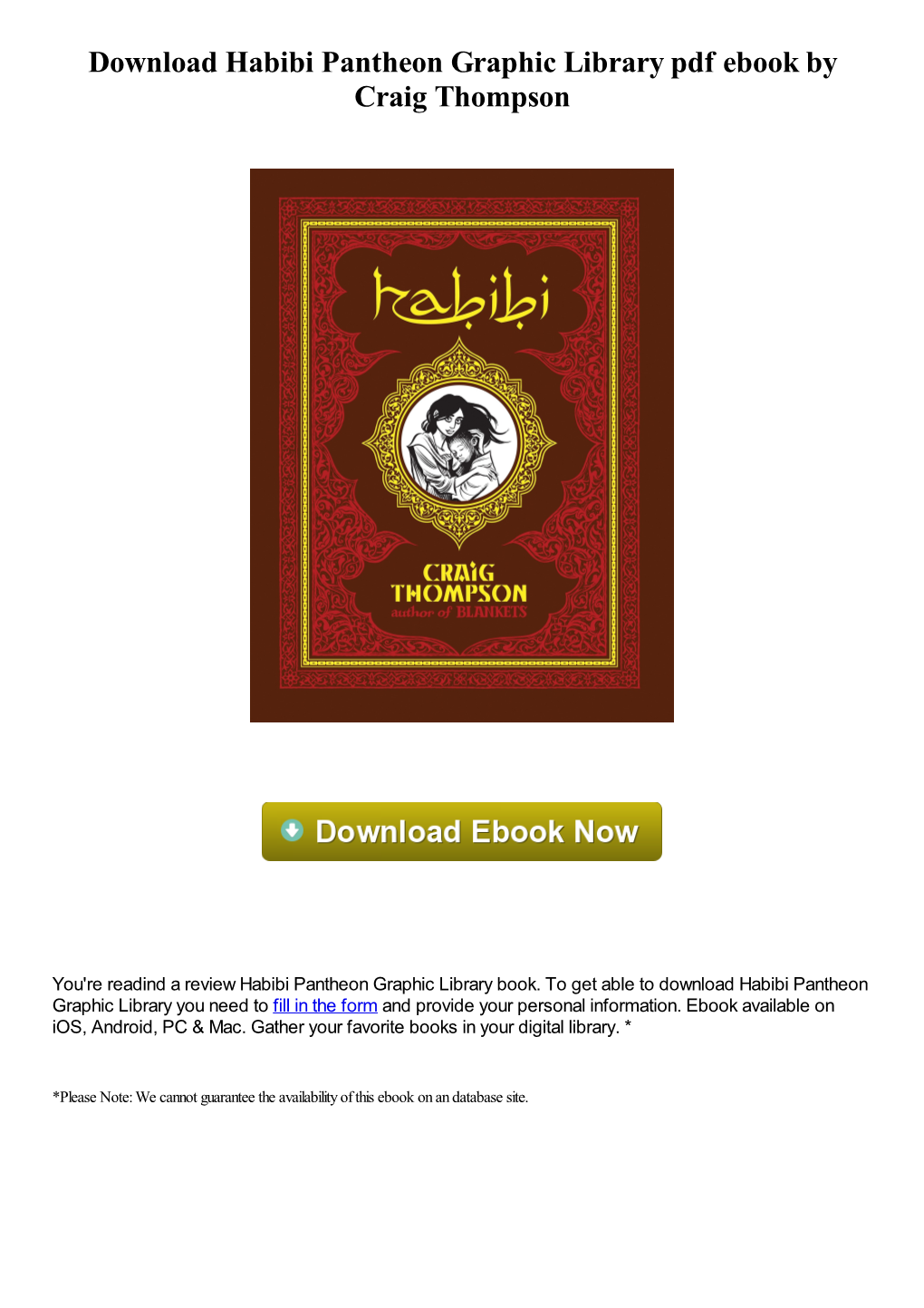 Download Habibi Pantheon Graphic Library Pdf Book by Craig Thompson