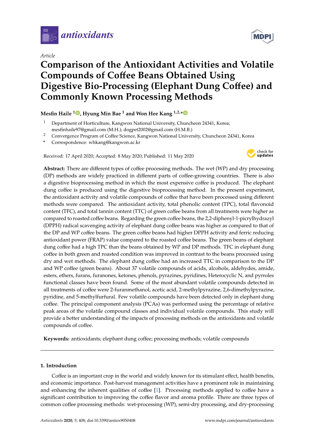 Comparison of the Antioxidant Activities and Volatile Compounds