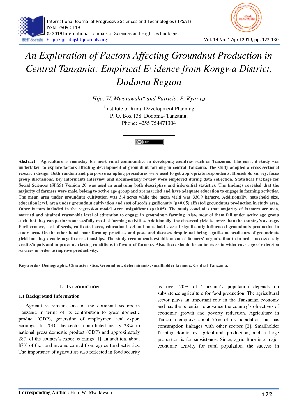 An Exploration of Factors Affecting Groundnut Production in Central Tanzania: Empirical Evidence from Kongwa District, Dodoma Region