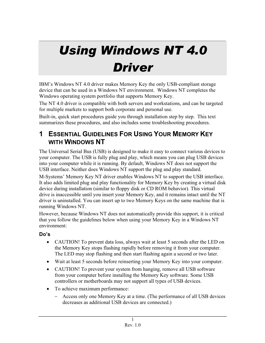 Using Windows NT 4.0 Driver