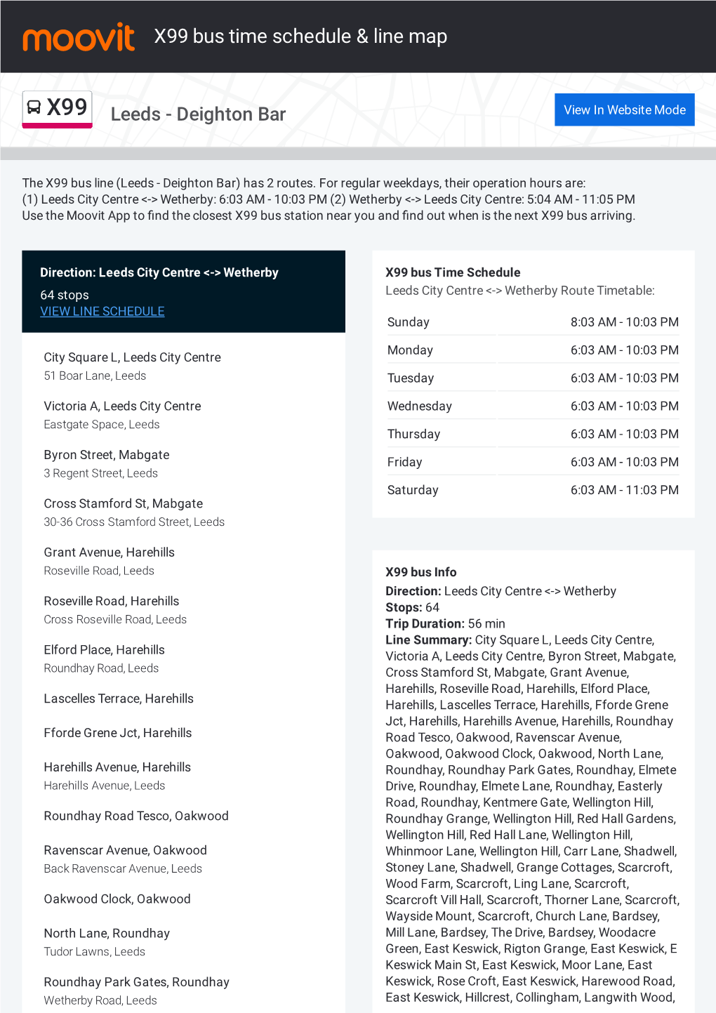 X99 Bus Time Schedule & Line Route