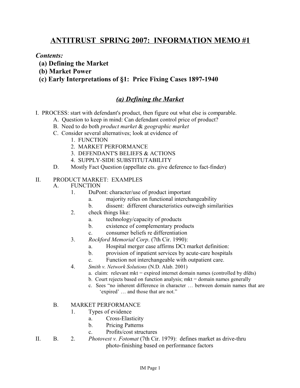 Antitrust Spring 2007: Information Memo #1