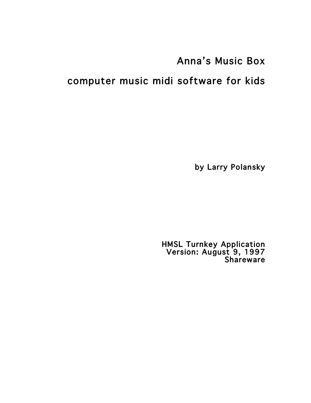 Anna's Music Box Computer Music Midi Software for Kids