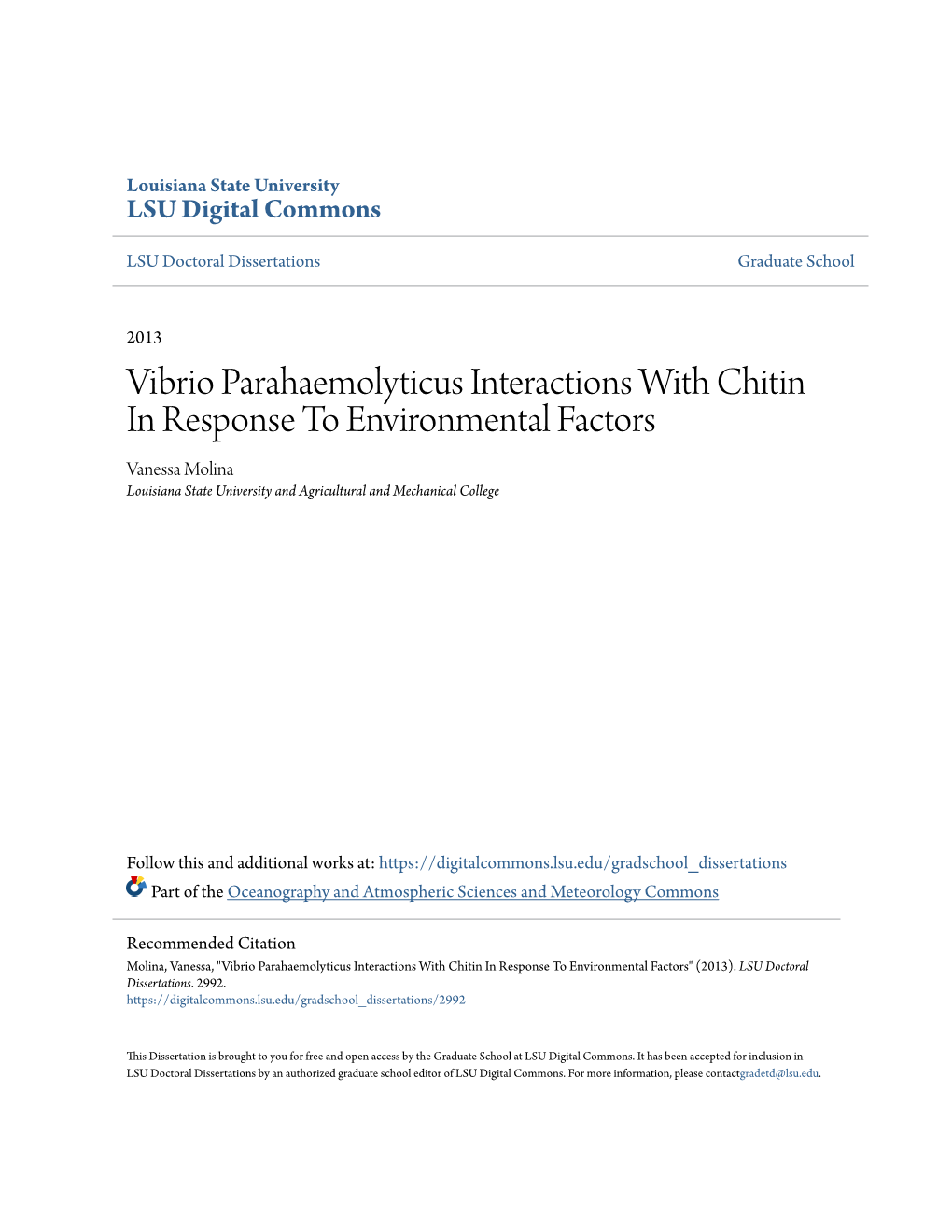 Vibrio Parahaemolyticus Interactions with Chitin in Response to Environmental Factors