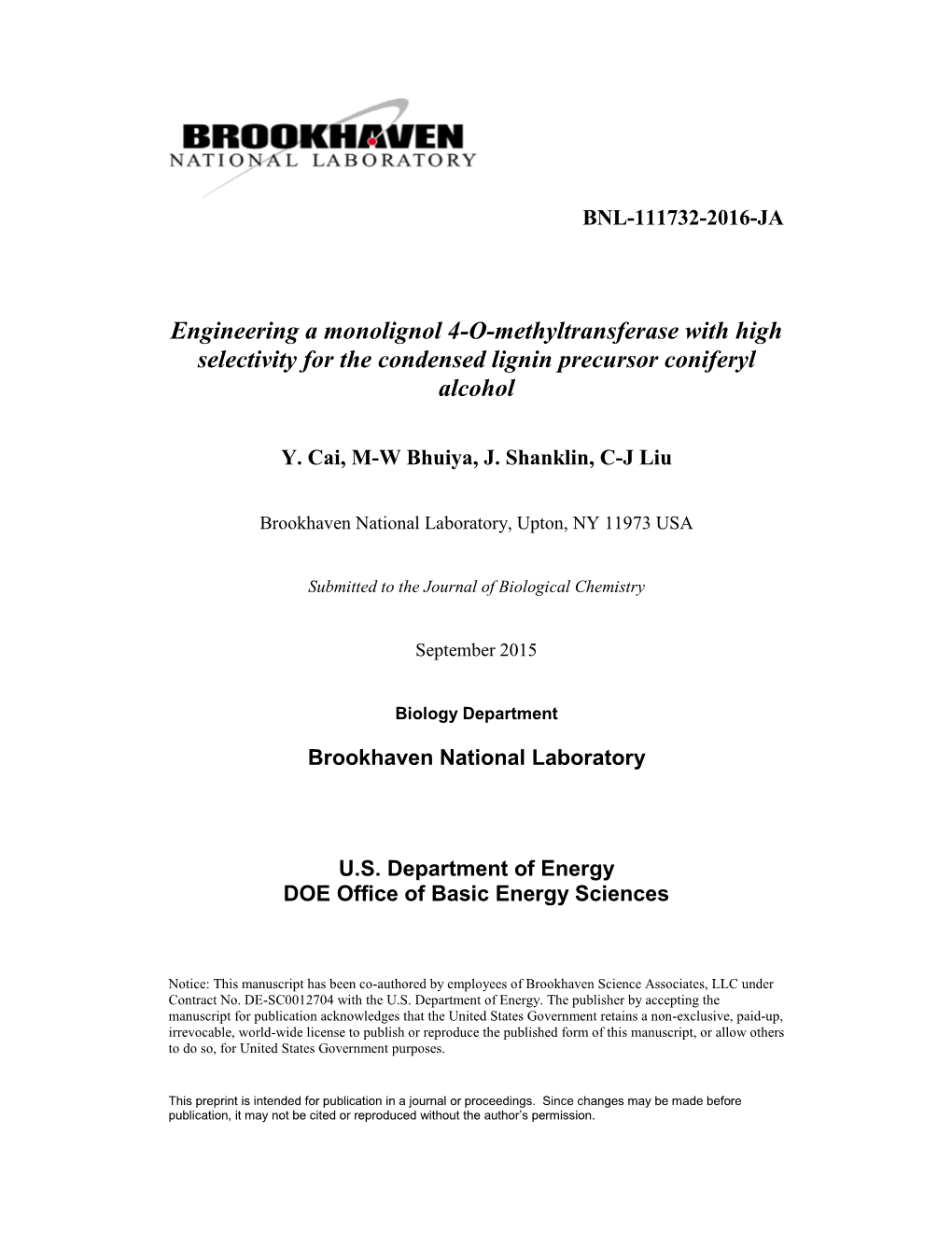 Engineering a Monolignol 4-O-Methyltransferase with High Selectivity for the Condensed Lignin Precursor Coniferyl Alcohol