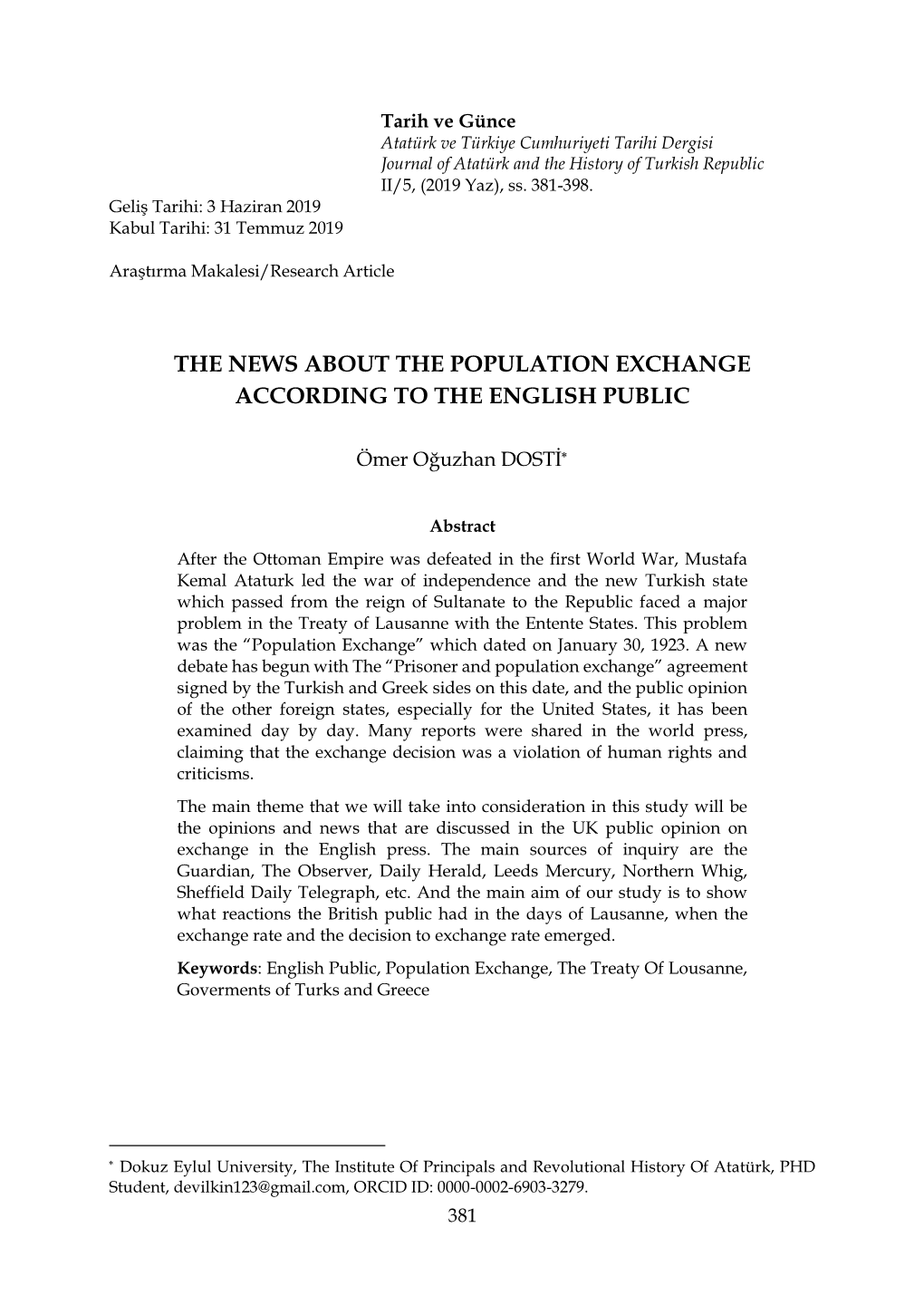 The News About the Population Exchange According to the English Public