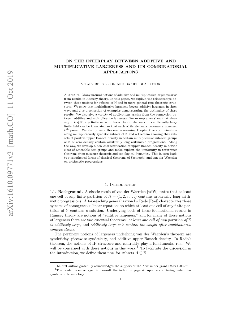 Arxiv:1610.09771V3 [Math.CO] 11 Oct 2019 N Elo N Nt Atto of Partition ﬁnite Any of Cell One 1.1