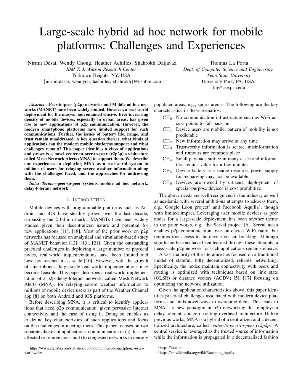 Large-Scale Hybrid Ad Hoc Network for Mobile Platforms: Challenges and Experiences