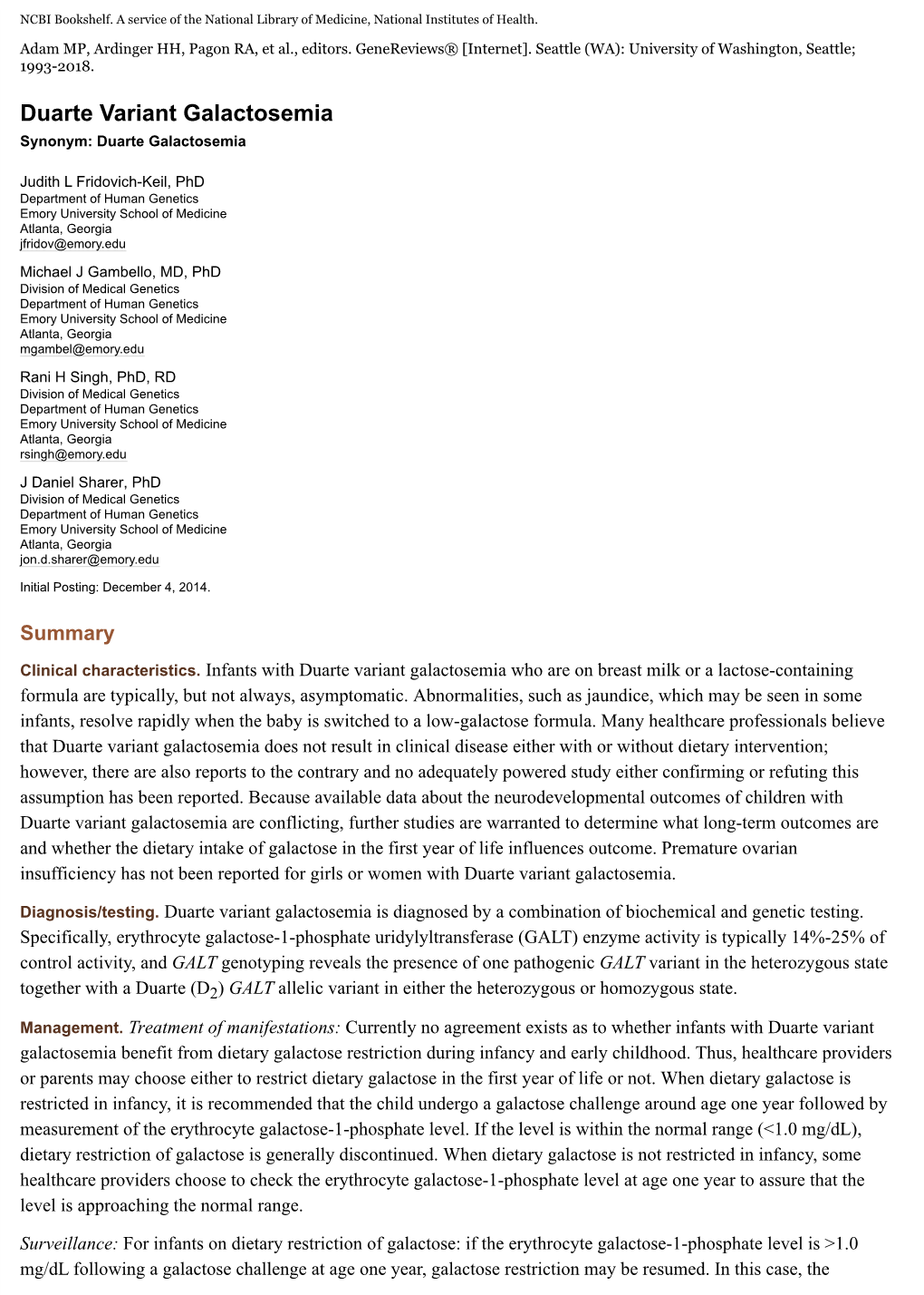 Duarte Variant Galactosemia Synonym: Duarte Galactosemia