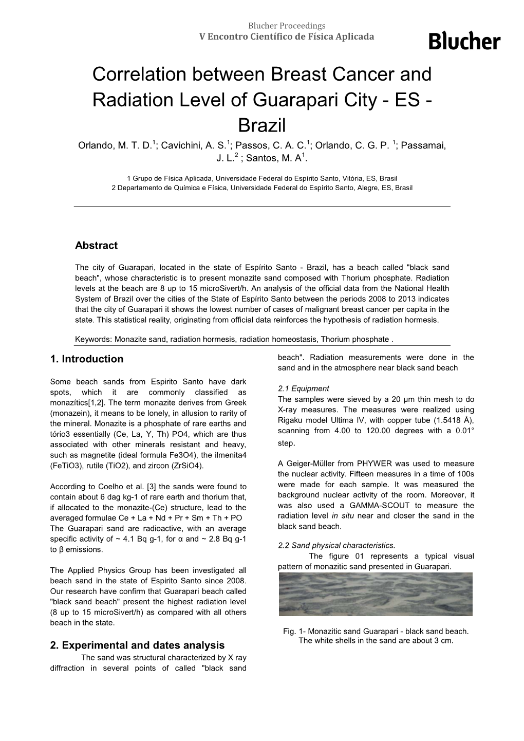 Correlation Between Breast Cancer and Radiation Level of Guarapari City - ES - Brazil Orlando, M