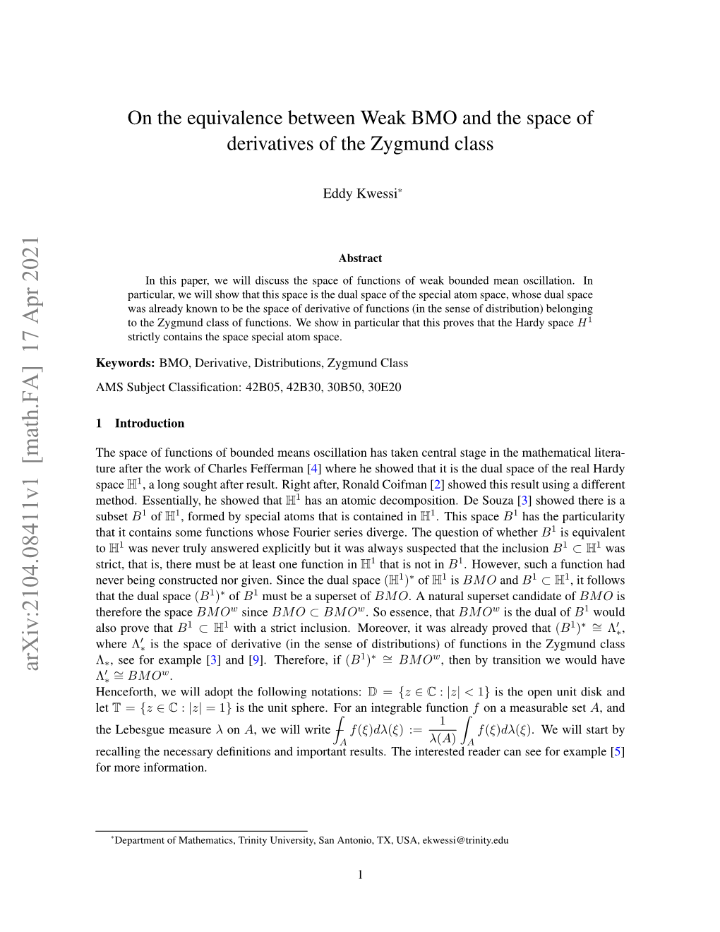 On the Equivalence Between Weak BMO and the Space of Derivatives of the Zygmund Class